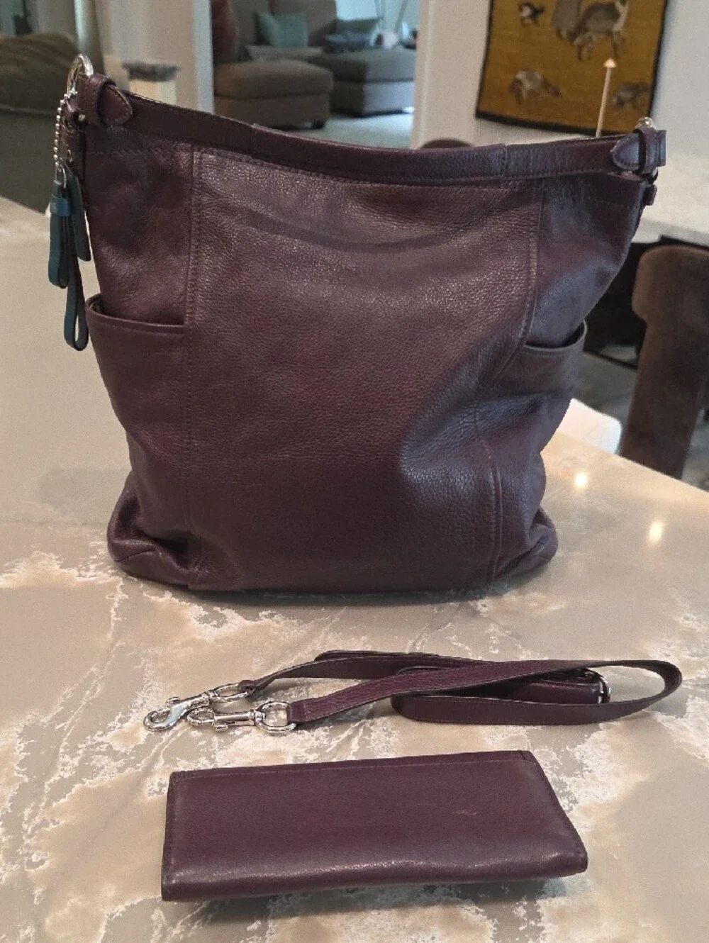 Coach Plum Leather Hobo Bag with Matching Wallet